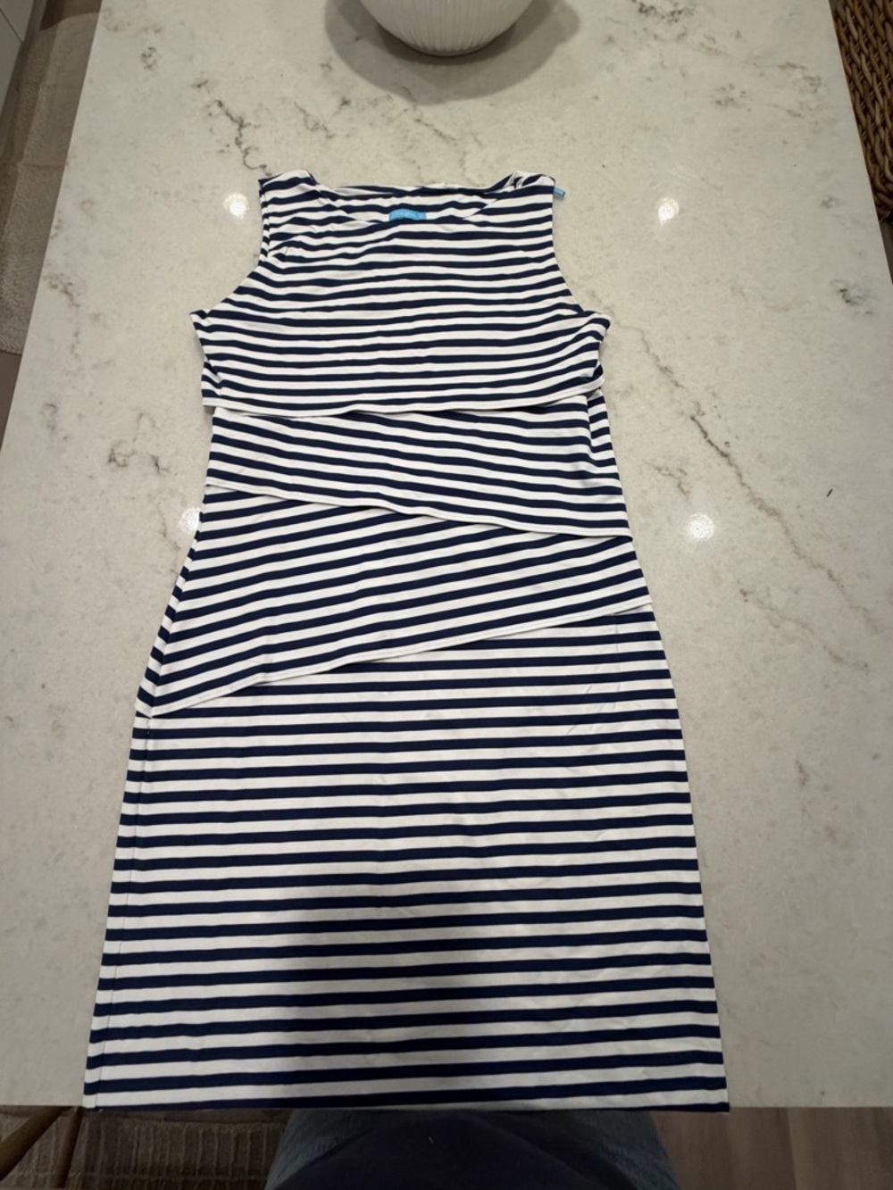 J. McLaughlin Navy and White Striped cross over dress! Stretch!! M - Picture 5 of 5
